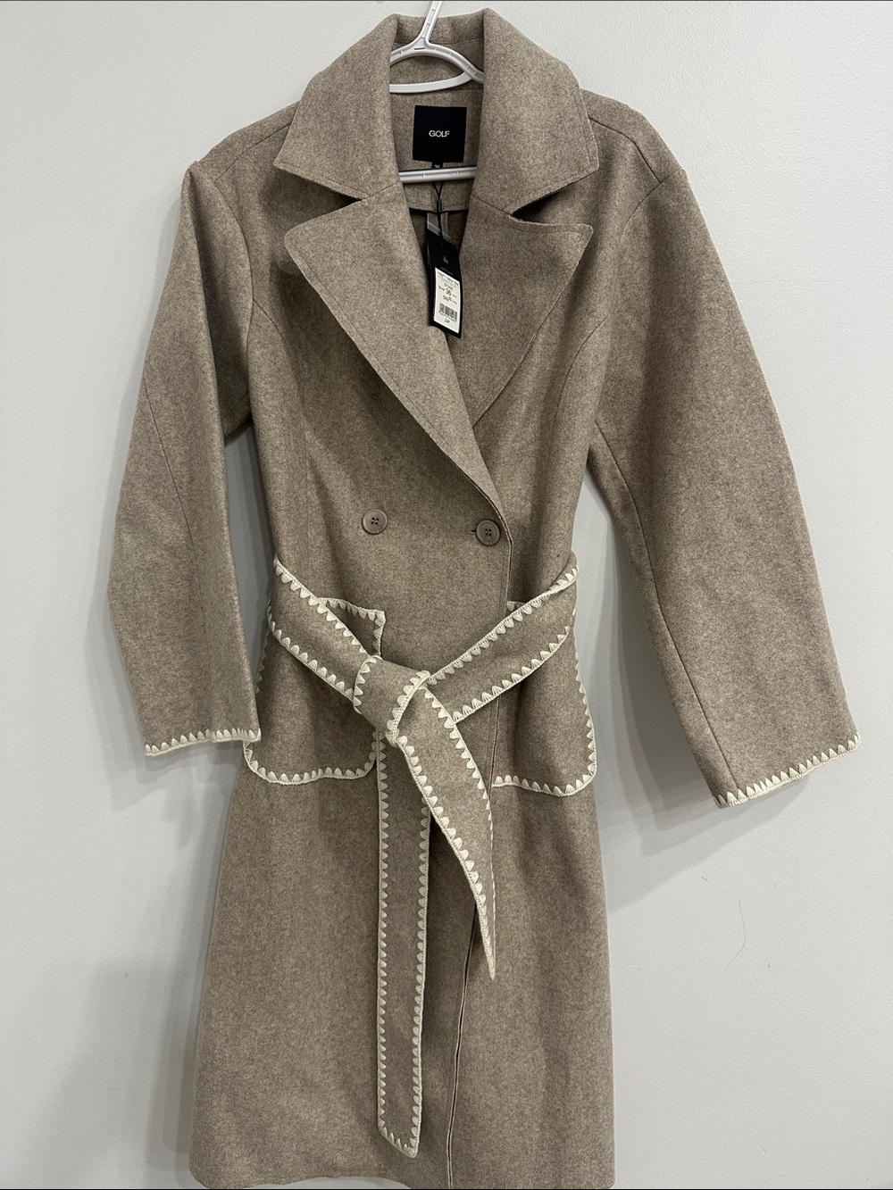 Golf Israel Belted Wool Blend Trench Coat with Crochet Trim-NWT size XS (36)